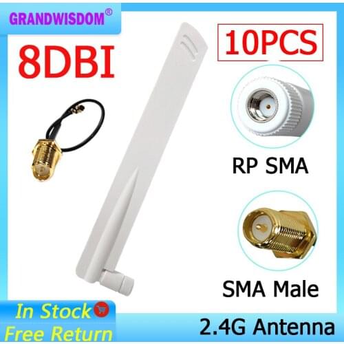 10pcs 2.4G WiFi Antenna PBX 8dBi Aerial RP-SMA Male Connector 2.4 IOT antena wi-fi Router 21cm PCI U.FL IPX to SMA Pigtail Cable