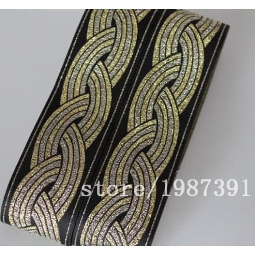 10 yards/lot Woven Jacquard Ribbon about 4.5cm gold vintage style geometric For curtain and clothing accessory LS-0529