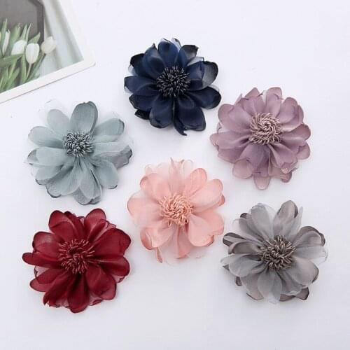20pcs/lot edge fluffy chiffon hair flower with stamen for kids hair accessories fabric flowers for kids headbands diy