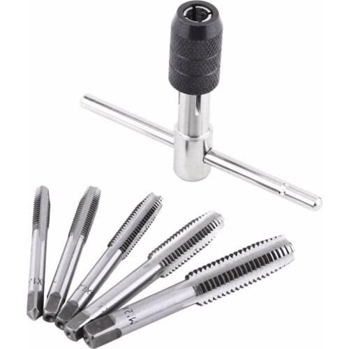 6Pcs/Set Screw Tap Wrench Set Metric Screw Tap & T-shaped Wrench Threading Tapping Hand Tool Kit Tapping Tool Hot Sale