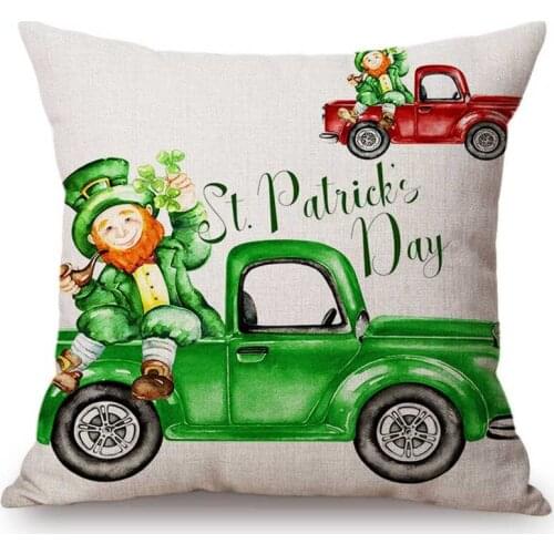 Watercolor Green St. Patricks Day Home Decorative Throw Pillow Case Cotton Linen Spring Decoration Cute Cartoon Cushion Cover