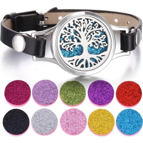 Tree of Life Aromatherapy Jewelry Essential Oil Diffuser Locket Leather Bracelet Magnet Stainless Steel Perfume Aroma Bracelet