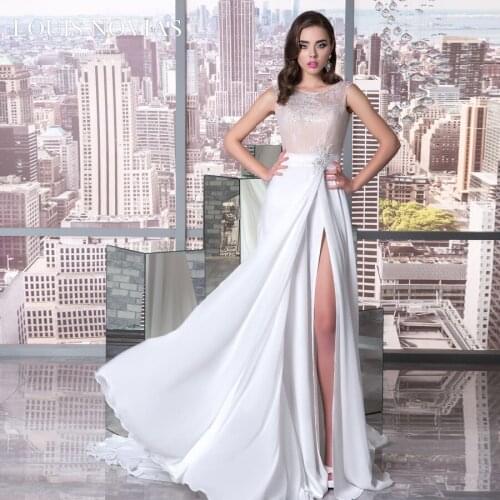 Louis Novias High Quality Graceful Lustrous Satin Light Wedding Dress Appliques Sleeveless Colorful Vestido De Noiva