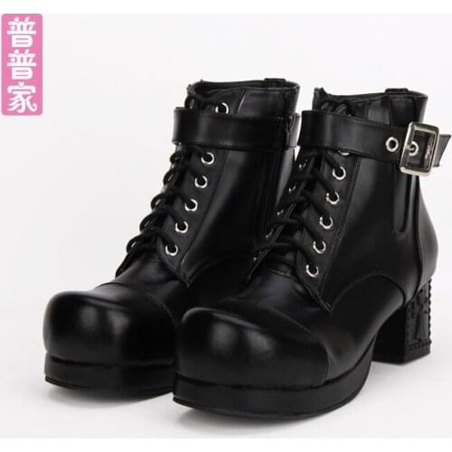 Princess sweet punk shoes Locomotive boots of autumn and winter lolita punk Short boots and frenulum adornment shoes pu8580
