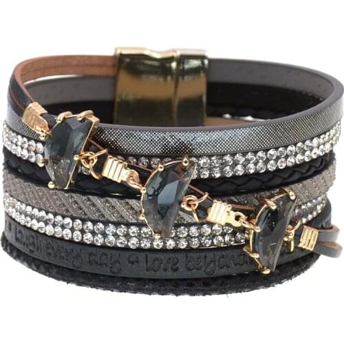 Luxury bracelet women handmade wrap bohemia leather bracelets for women Magnetic Clasp charm bracelet fashion jewelry