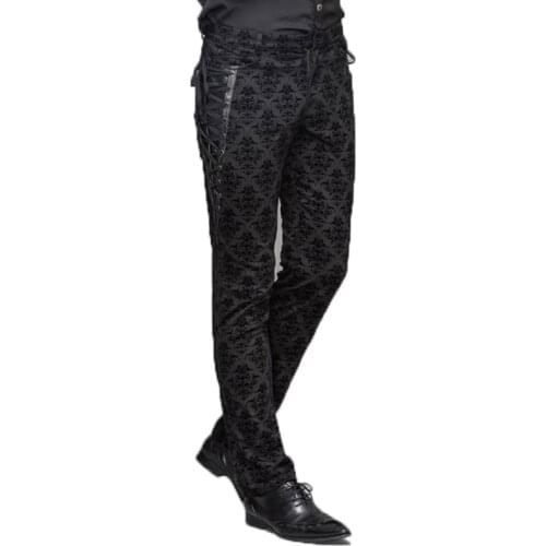 Gothic Punk Victorian Mens Pants Black Steampunk Fitness Casual Male Trousers Slimming Fitted Feet Pants Large Sizes S-XXXL