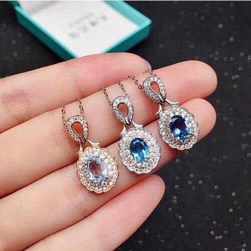 Fashion Silver Gemstone Necklace Pendant for Party 5mm*7mm Natural Topaz Pendant Solid 925 Topaz Jewelry