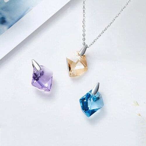 High Quality 925 Sterling Silver Geometric Crystal Stone Pendant Necklace For Women Statement Chain Necklaces Party Jewelry