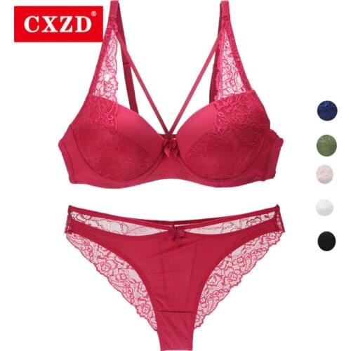 CXZD womens sexy underwear set lace lingerie set push up plus size bra set of linen red lingerie bra and panty set bralette