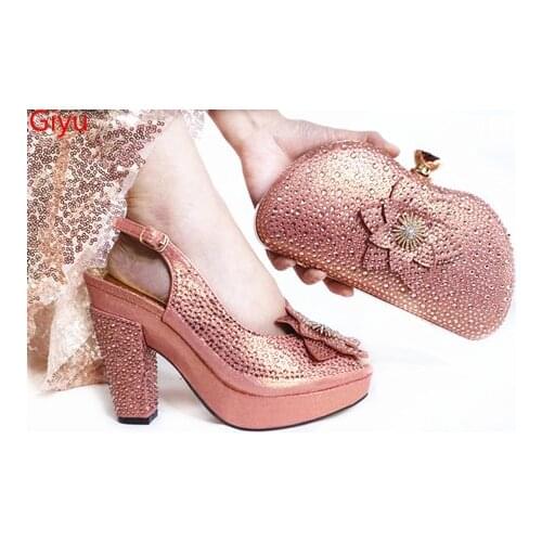 Doershow Fashion lady nice peach Shoes And Bag Set To Match High Quality Italian Shoes With Matching Bags For Party! HLP1-13