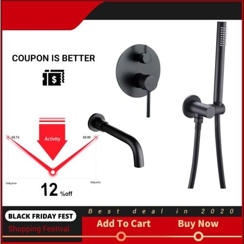 Shower Mixer Set With Handshower Holder Brass Wall Mount Spout Hose Bathtub Filler H/C Bath Bathroom Dual Handle Diverter Valve