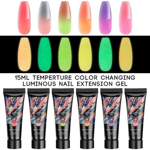 MEET ACROSS 15ml Poly Nail Gel temperture color Change Luminous Nail Extension Gel Quick Extension Builder Nail Art Design