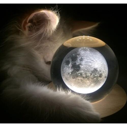 H&D Globe Galaxy Miniatures Crystal Ball 3D Laser Engraved 70MM Moon Elk Glass Sphere With Metal Base Home Decor Creative Gift