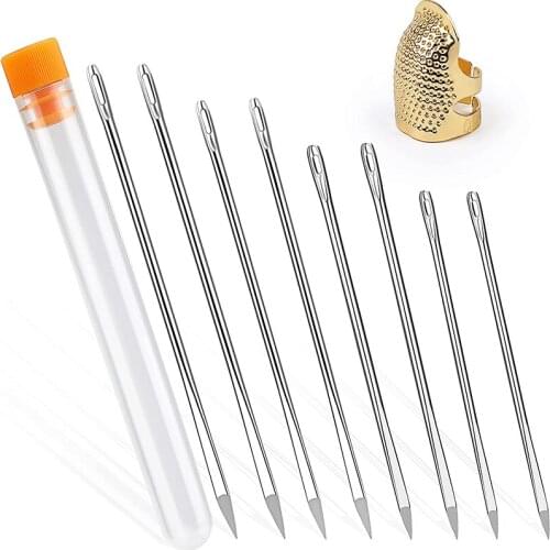 Imazy 8 Pcs Leather Triangular Needles 4 Sizes Leather Stitching Needle Hand Sewing Needles Professional Leather Crafting