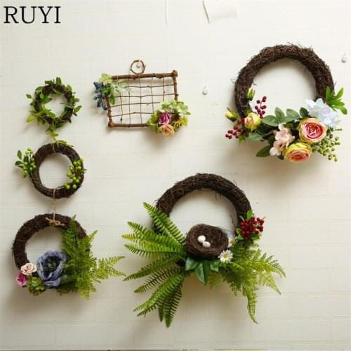 1PCS artificial rattan wreaths with simulation flower foam fruit Mori style wall shop window door decoration wedding home decor