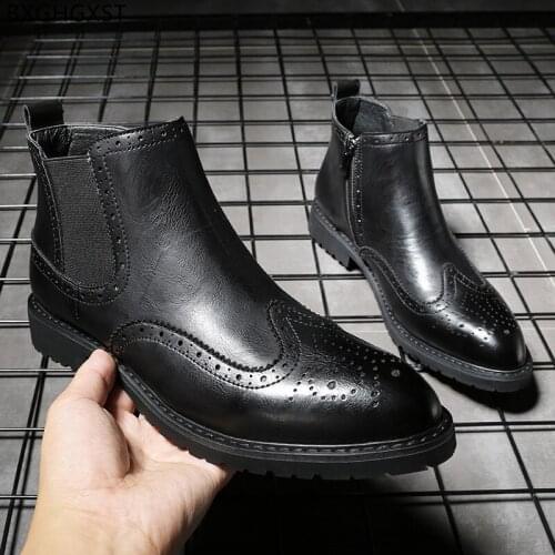 Leather Boots for Men Male Brogues Man Shoes High Quality Chelsea Boots Men Ankle Boots Man Brown Motorcycle Shoes for Man 2021
