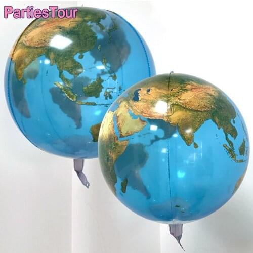 22'' 4D Round Sphere World Map Balloon Outer Space Planet Balloon Transparent Earth Foil Ballon for Travel Theme Birthday Party
