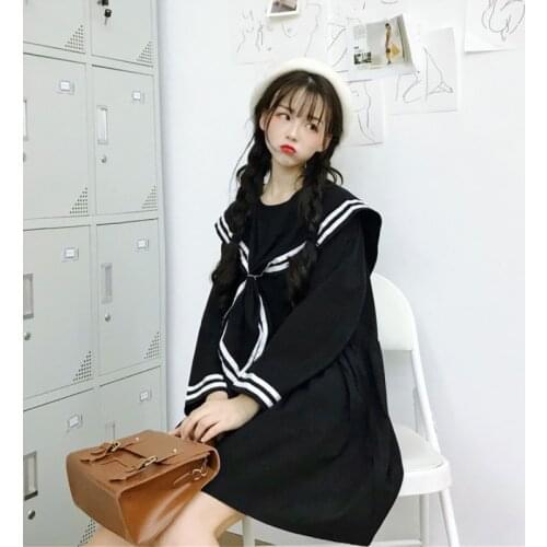 Sailor Skirt Student Japanese College Style Sailor Collar Large Lapel Long-Sleeved Loose Doll Dress Womens school girl uniform