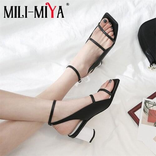 MILI-MIYA Hot Selling Concise Genuine Leather Peep Toe Women Gladiator Sandals Thick High Heels Office Lady European Shoes