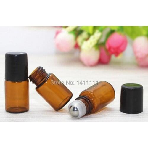 Mini 2ml 5/8 Dram Refillable Amber Glass Sample bottle Roll On Essential Oils Bottle Vials + Metal Roller Ball 600pcs/lot
