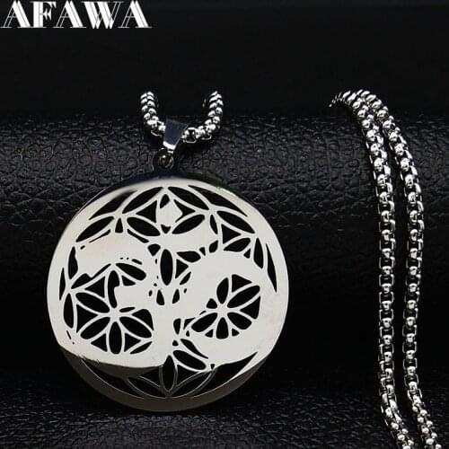 2021 Fashion Yoga Hindu Buddhism Stainless Steel Chain Necklace for Women Silver Color Necklace Jewelry collar mujer N634S02