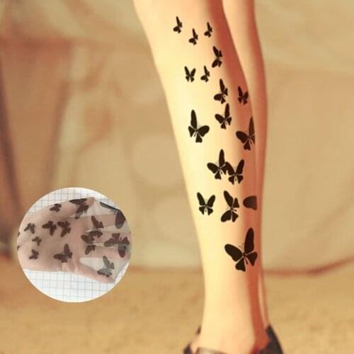 Fashion Butterfly Patterns Tights Women Nylon Transparent Printed Pantyhose Nude Stockings Girls Tattoos Shiny panty hose Female