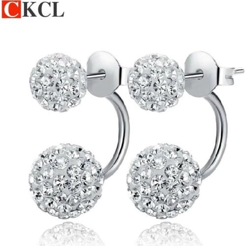 Fashion Jewelry Earrings Silver color full Crystal Double Ball Stud Earrings zircon Stud Earrings