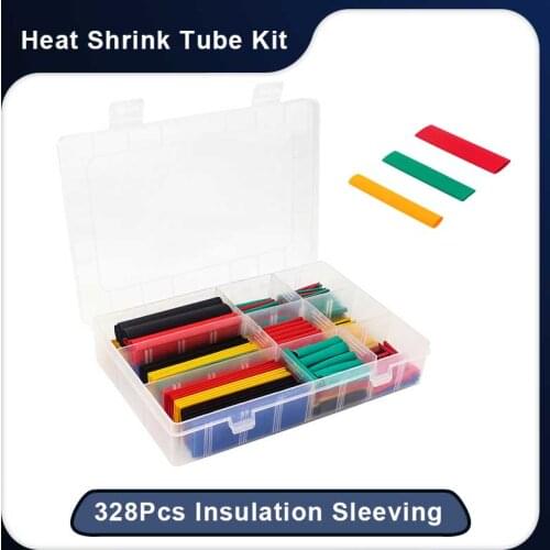 328pcs Heat Shrink Tube Kit Shrinking Assorted Polyolefin Insulation Sleeving Wire Cable Heat-shrinkable Tubing