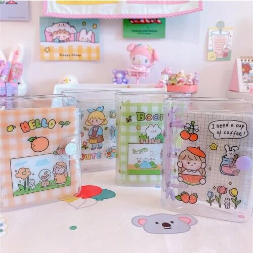 New Creative Cute Girl Transparent 3 ring Mini Loose-leaf Hand Book Student Portable Notebook ring binder Kawaii School Supplies