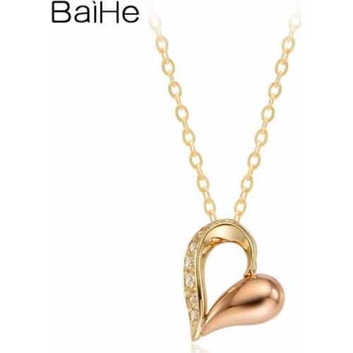 BAIHE Solid 18K Yellow Rose Gold 0.29ct Round Natural Diamonds Women Wedding Fine Jewelry Simple diamond heart pendant Necklaces