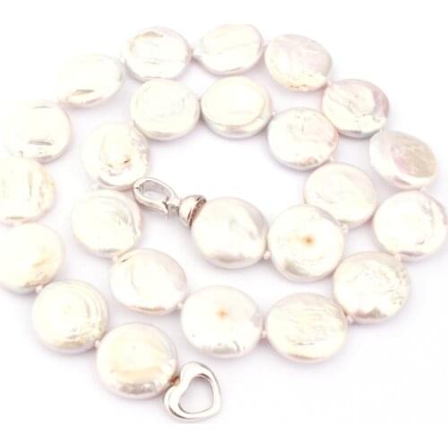 JBYZBSM Natural AA Genuine Freshwater Pearl Coin 15-16MM Stone Beads Knot Chain Women Jewelry Choker Necklace 17" Free Shiping