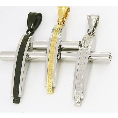 3 Colors Stainless Steel Arc Cross Pendants Necklace For Men Women Unisex Jewelry Drop Shipping