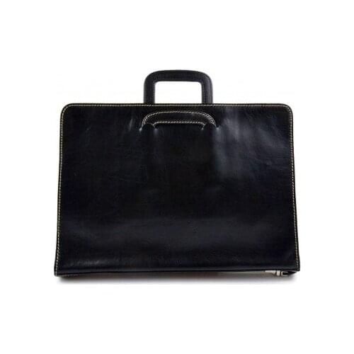 Leather folder A4 document file folder A4 leather zipped document retractable handles office folder portofolio black