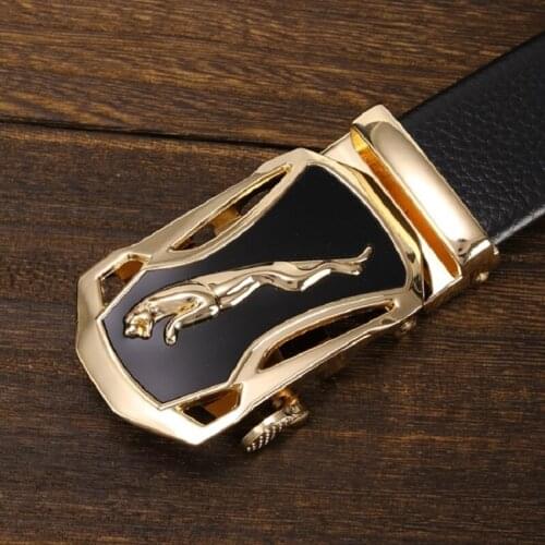 Mens Business Casual Belt Automatic Buckle Luxury PU Leather Simple Leopard Buckle Head Atmospheric Fashion Trousers Belt