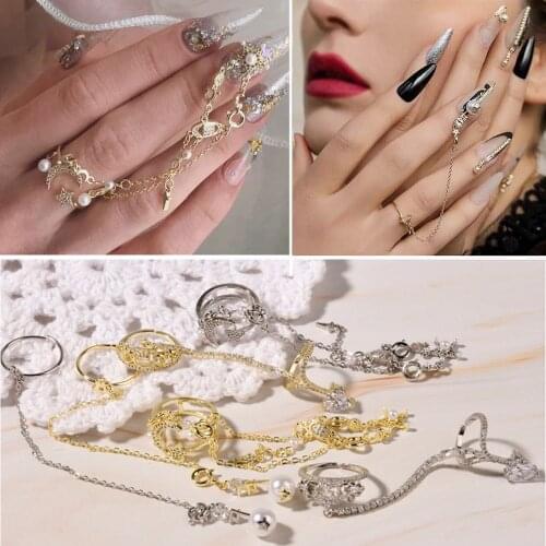 Shiny Luxury Nail Jewelry Star Moon Ring Tassel Pendant Chain Nail Art Decoration Nail Zircon Manicure Nail Art Accessories