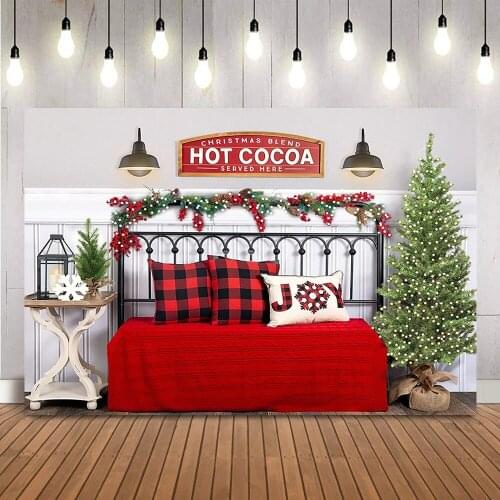Christmas Blend Hot Cocoa Backdrop for Photography Joy Heardboard Christmas Tree Background for Photo Studio Kids Newborns