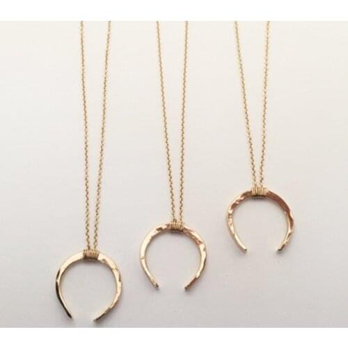 Handmade Moon Necklaces Jewelry Gold Filled/925 Silver Pendant Vintage Boho Choker Kolye Hammered Moon Jewelry For Women