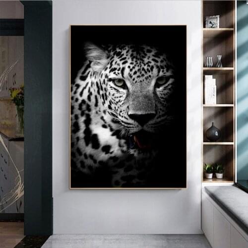 Nordic Black and White Leopard Animal Prints Canvas Painting Wall Art Picture for Living Room Art Poster Picture Room Decoration