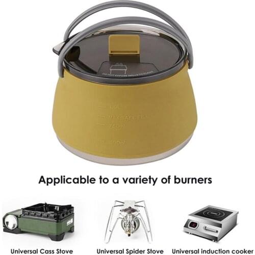 Folding Silicone Kettle Portable Field Camping Open Fire Coffee Tea Cassette Cooker For Camping Hiking Backpacking Pots