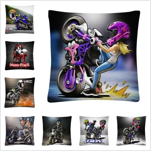 Stimulating Sports Motorcycle Pattern Soft Short Plush Cushion Cover Pillowcase Home Sofa Car Decoration Pillowcase45X45 Cm