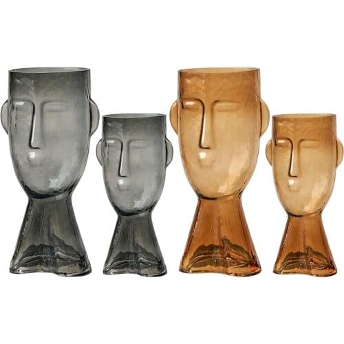 Human Head Glass Flower Vase Table Container Flowers Arrangement Home Decor