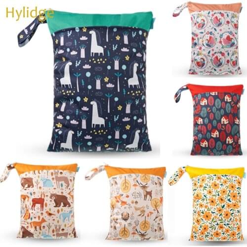 Hylidge New 2PCS Double Zipper Waterproof Wet Bag Fashion Digital Printing Baby Diaper Bag 30*40cm Mummy Stroller Organizer Bag