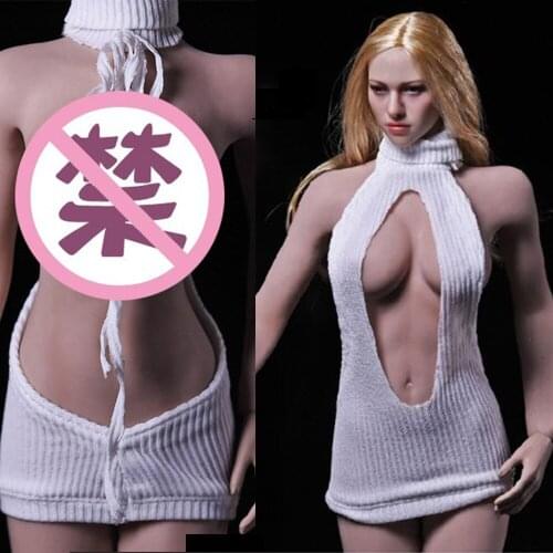 1/6 Scale Knitting Sweater Short Skirt Open Chest Worn On Both Sides For 12-inch Large Breasts Figure Body