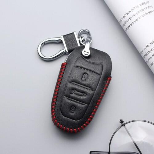 Genuine Leather Key Case Cover For Peugeot 108 206 207 208 301 307 308 2008 3008 4008 5008 Car Key Skin Shell Styling Fob Holder