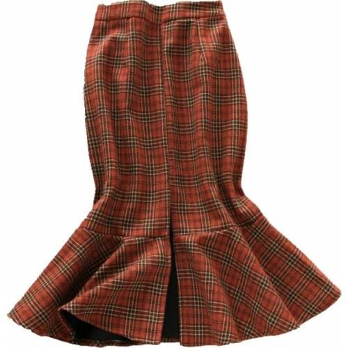 Plus size 4XL Winter New Skirts Womens High Waisted Plaid Slim OL Woolen mermaid trumpet Skirt
