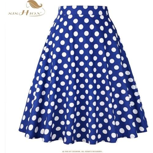 SISHION Midi Skirt 2021 Runway Vintage Rockabilly Skirts Womens Sexy Pinup 50S 60S Cotton Polka Dot Blue Skirts Summer