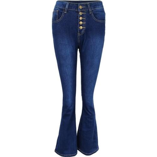 Womens Vintage High Waist Flared Bell Bottom Jeans Distressed Denim Skinny Pants