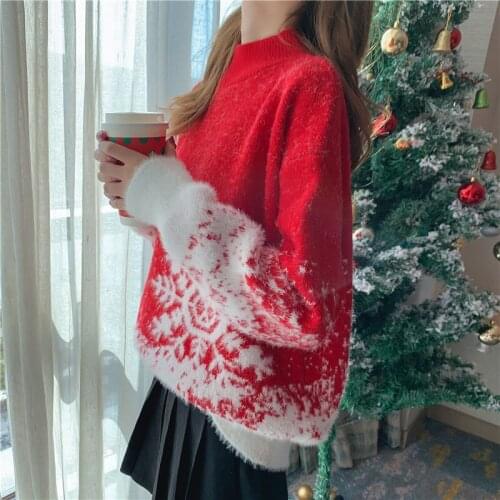 Autumn And Winter Sweater Women 2021 Christmas Sweater Women Winter Lazy Wind Pullover Red Western Style Loose Wild Style Top