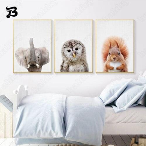 Squirrels Bears Giraffes Canvas Child Poster Nursery Wall Art Picture Print Forest Animal Painting Nordic Kid Baby Bedroom Decor