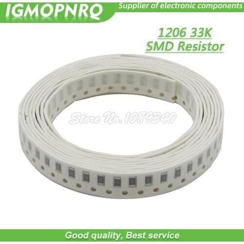 100PCS 1206 SMD Resistor 1% resistance 33K ohm chip resistor 0.25W 1/4W 333 IGMOPNRQ